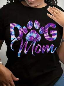 Talla Grande - Ropa de Verano para Mujer de Talla Grande, Regalo para Mamás de Perros Tie-Dye, Camiseta con Estampado de Patas para Amantes de los Perros - Negro - Ver 2