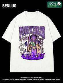 YOUR WEALTH Fashion Brand Creative Classic Print T-Shirt, Urban Design, High Quality T-Shirt, Short Sleeve, Boutique Casual Style, 220G Thick Cotton T-Shirt, Y2k T-Shirt Shirt - 黑色 - 查看 10