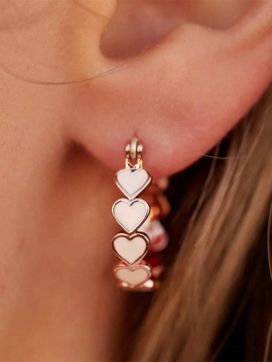1 Pair Cute Heart Shaped Earrings, Designed For Women, Suitable For Weddings, Engagements, Anniversary Parties, Valentine's Day Gifts - 1# - View 1
