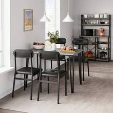 4-Piece Space-Saving Table & PU Leather Chairs, Dining Table Set For 4,Sturdy Metal Frame & Wood Top, - B - Ver 2