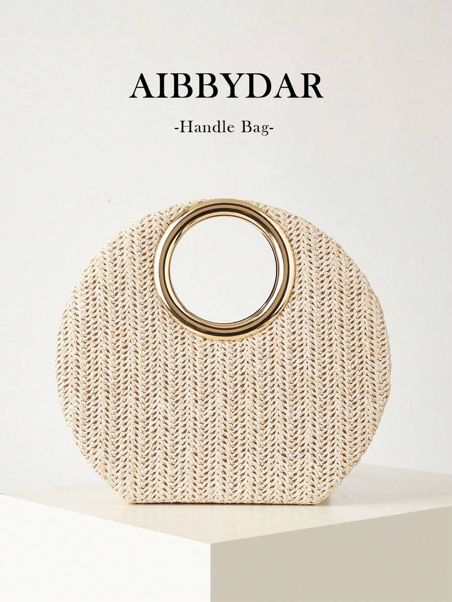 AIBBYDAR 女士手提包，时尚编织包，夏季、海滩、假日、度假季必备，多功能女士单肩包，化妆包，休闲简约，假日必备 - 米色 - 查看 1