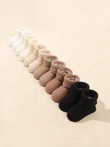 6pairs/Pack Infant Solid Color Flat Turnover Toe Socks, Fall & Winter - Multicolor - View 4