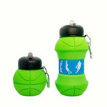 1pc 550ml/18.6oz Basketball Shaped Sports Water Bottle Folding Silicone - Portable Foldable Water Bottle With Hook- Leak Proof Water Bottle DDXL - màu xanh lá - Xem 10