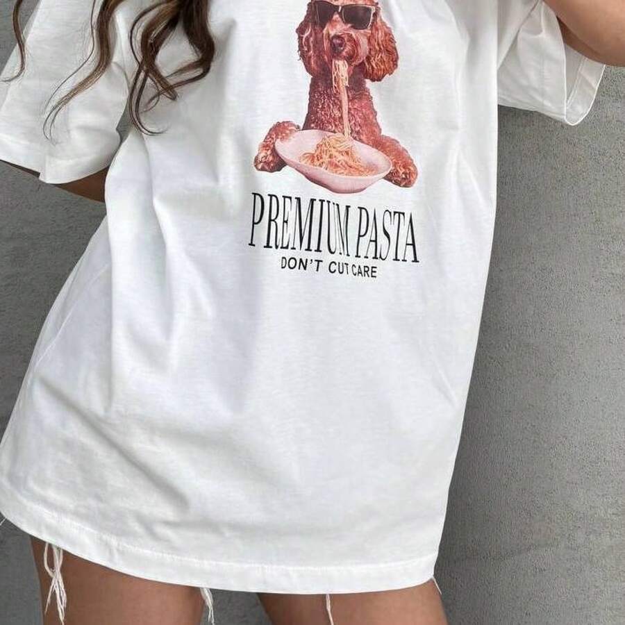 Camiseta de estilo americano con estampado de cachorros, modelo nuevo de alta gama para el verano de 2026, de algodón puro, cuello redondo, versátil, de manga corta y corte holgado. - Camisa blanca de manga corta - Ver 1