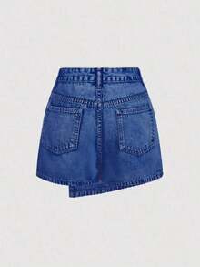 Minifalda vaquera casual y versátil para uso diario con bolsillos y decoración de botones para mujer - Azul 3 - Ver 2