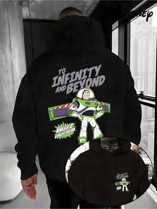 Disney Men's Casual Hoodie, Buzz Lightyear Cute Design, Elements Of American Streets, Sci-Fi Style Enthusiasts, Suitable For Daily Casual Wear - 黑色 - 查看 1