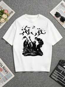 Camiseta blanca, con un llamativo estampado de una banda gótica. Perfecto tanto para amantes de la música como para entusiastas de la moda. Una camiseta de manga corta adecuada para el hogar, el uso diario, fiestas y viajes-ideal como regalo para amigos o familiares. - Blanco - Ver 5