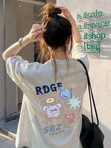 Camiseta de manga corta para mujer, holgada y delgada, moderna y atractiva, de tela suave y transpirable. - Color azul marino - Ver 10