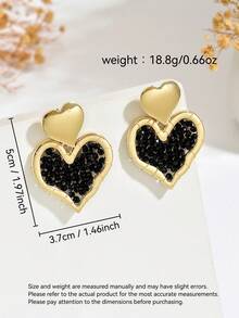 1 Pair Handmade Beaded Heart-Shaped Earrings, Luxury Crafted Asymmetric Black Earrings, Fashionable Creative 3D Heart Earrings Suitable For Women's Daily, Vacation, And Party Wear (Handmade Beads Color, Quantity And Position Are Random) - Black - View 4