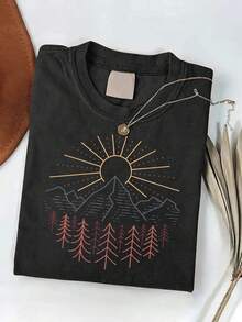 Camiseta de algodón puro para mujer, camiseta con estampado de sol para pesca nocturna, camiseta de marca de moda vintage de algodón batik de alta calidad, camiseta para hombre, esencial para la playa, camiseta de verano, regalo para vacaciones, regalo casual perfecto. - Negro - Ver 7