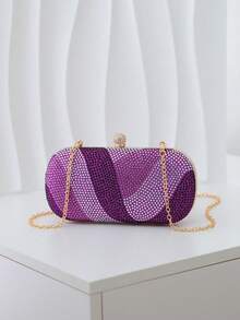 Dedoo 1pc Women's Elegant Clutch Bag With Sparkling Gold Rhinestone Decor, Suitable For Evening Party, Wedding, Cocktail - Purple - View 4