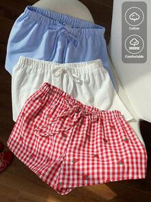 3 pantalones cortos sueltos y casuales con cintura de atar para mujer - Multicolor 7 - Ver 3