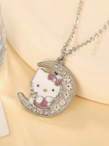 SANRIO 1件卡通新月猫咪吊坠项链，女友生日礼物，可爱猫咪项链，百搭日常佩戴 - 彩色 - 查看 4