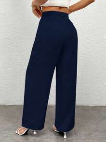 Pantalones casuales simples de unicolor para mujer para usar todos los días - Azul marino - Ver 2