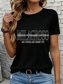 Women's Short-Sleeved T-Shirts In Black And White, Suitable For Everyday Wear, Home, And Outdoor Activities. "God Opens Doors, Fulfills Promises, Light In The Darkness" Women's Casual T-Shirt, Christian Faith, Religious Inspiration, Party Gift Top - 黑色 - 查看 7