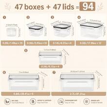 98PCS Airtight Food Storage Containers Set, 47 Containers With 47 Lids, 3 Label Sheets & Marker, Stackable Kitchen Storage & Organization Accessories, Leakproof Pantry Containers For Cereal, Snacks, Meal Prep & Leftovers - 查看 9