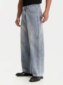 Jeans à jambes larges polyvalents pour hommes, pantalon décontracté pour le travail, style minimaliste pour toutes les saisons - Bleu azur - Voir 6