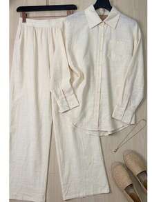Women's Set Consisting Of A Long-Sleeved Shirt And Cotton Pants. - Rượu sâm banh - Xem 4