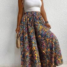Plus Size Floral Printed Wide Leg Casual Vacation Pants Fall Cloth For Women - Multicolor - Ver 7