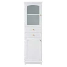 Bathroom Cabinet Measuring 45x36x160cm, Glass Doors, Two Cabinets, Two Drawers, Adjustable Shelves, Gold Handles, Drawer Guides At The Bottom, White Color. - White - View 7