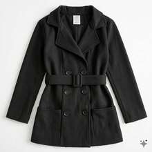Women's Polyester Overcoat With Buttons - Winter Fashion - Negro - Ver 1
