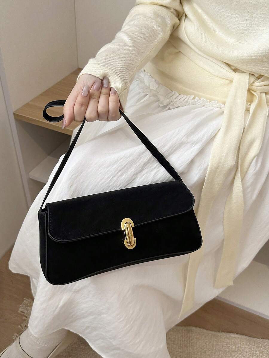 New Stylish Latch Underarm Bag, Chic Shoulder Handbag - Black - View 1