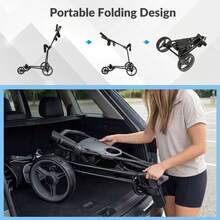 GOFLAME Folding Golf Pull Trolley 3-Wheel Golf Push Cart With Scoreboard Storage Net Umbrella & Cup Holder - Grey - View 3