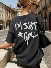 Camiseta de mujer de estilo casual de calle con estampado gráfico de letras de cuello redondo, camiseta gráfica de uso diario para mujer en verano playeras de mujer algodon - Estilo VI - Ver 6