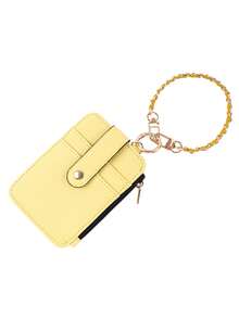 1pc Women's PU Leather Card Holder Wristlet - Litchi Texture Mini Wallet With Detachable Gold Chain, Transparent ID Window & Zipper Coin Pocket, Multi-Slot Organizer For Everyday Use - Multicolor - View 16