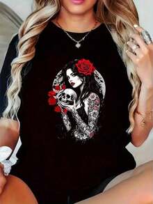 It's A Great Day For A Women's T-Shirt With A Heart, Love, And World Peace Design. This Casual And Comfortable Short-Sleeved Crew Neck T-Shirt Is Suitable For All Seasons. Sizes S-XXXL - Adult Graphic T-Shirt - 黑色 - 查看 1