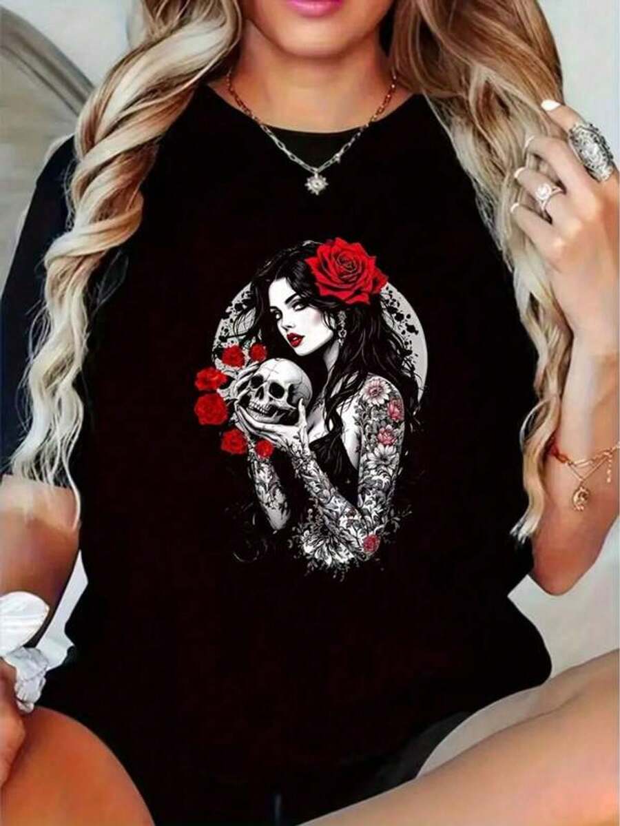It's A Great Day For A Women's T-Shirt With A Heart, Love, And World Peace Design. This Casual And Comfortable Short-Sleeved Crew Neck T-Shirt Is Suitable For All Seasons. Sizes S-XXXL - Adult Graphic T-Shirt - 黑色 - 查看 1