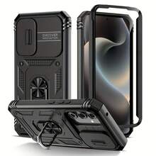 Shockproof Case For IPhone Rotatable Metal Stand Phone Case With Sliding Window Lens Protection And Car Wireless Charging Function - Red - View 2