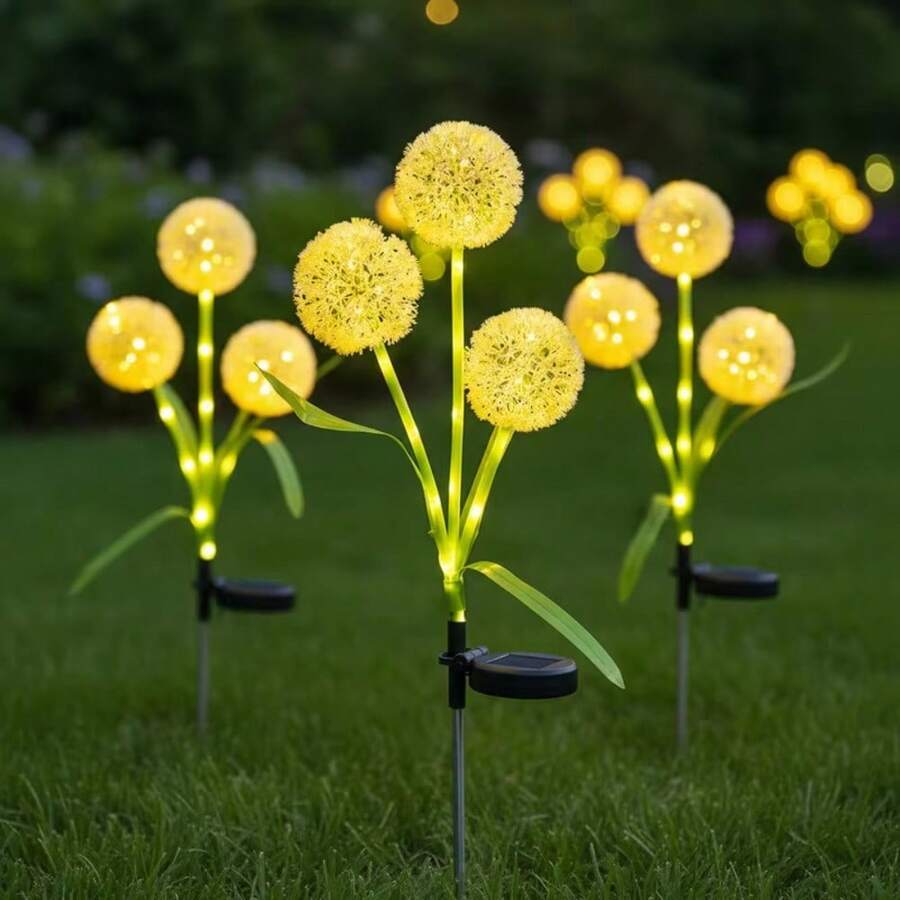 3个太阳能LED蒲公英灯，防水户外花园草坪景观装饰灯 - 暖白 - 查看 1
