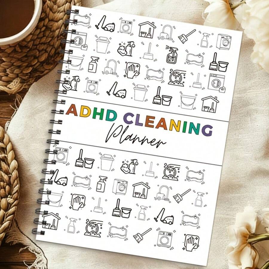 SUNTY ADHD Spiral Bound Cleaning Planner, Daily Weekly Monthly Yearly Schedule Notebook With Laundry Shopping Cleaning Task Lists, Colorful Pages Boost Cleaning Efficiency, Special Scheduling Organizer For ADHD Individuals
