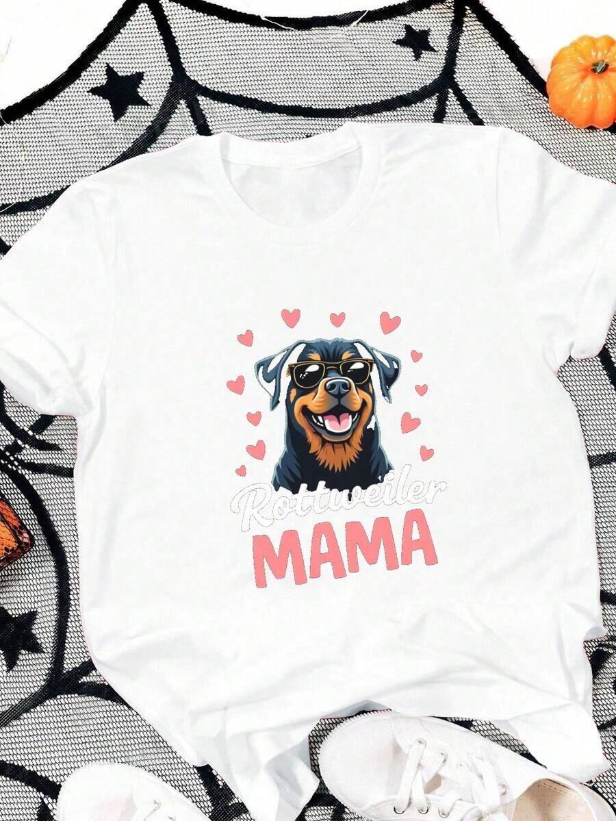 Camiseta de Mujer de Algodón Puro con Estampado de Rottweiler con Gafas de Sol, Ajuste Cómodo - Blanco - Ver 1