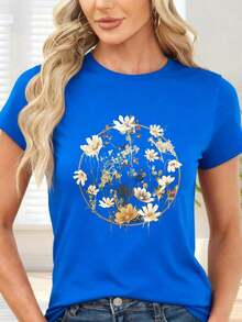 GiftCamiseta de  con estampado floral circular para primavera y veranoSoft - Azul - Ver 7