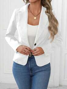 Clasi Blazer casual de unicolor, otoño - Blanco - Ver 6