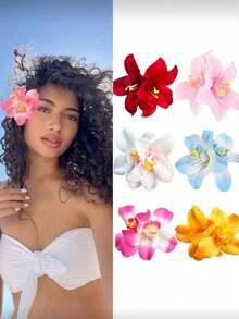 6er/1er Pack Damen Strand Blumen Haarspangen, Weiß, Rosa, Gelb, Rot, Blau Batik Kunstblumen Barrettes, elegante minimalistische vielseitige Accessoires für Alltag, Lässig, Party, Strand, geeignet für Frisuren wie Pferdeschwanz, Dutt, Gesichtwaschen, Make-up, Haarklammern, Clips für Haare - Verschiedenfarbig - Übersicht 13