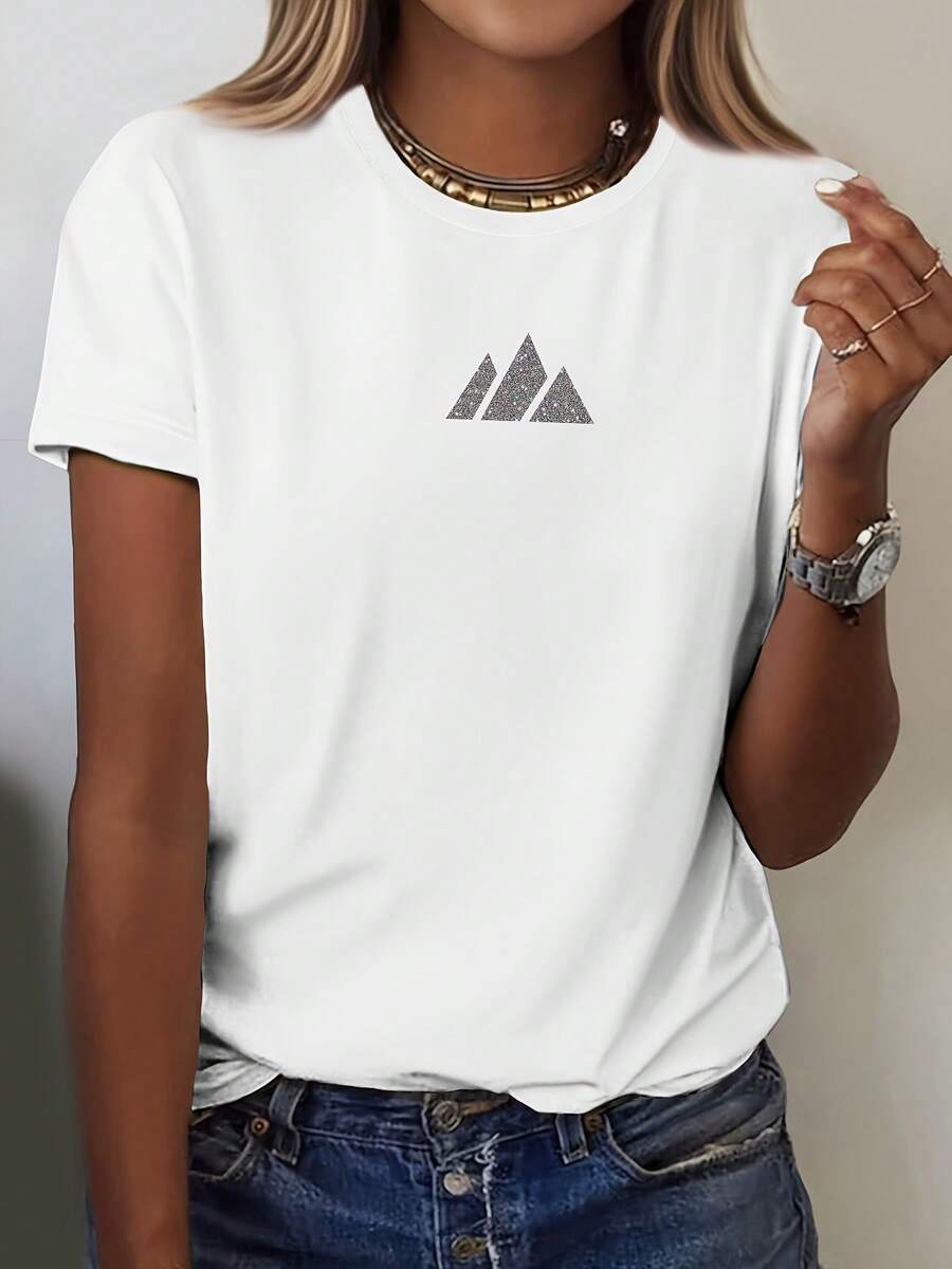 Camiseta suave 100% algodón para mujer, de cuello redondo y manga corta, versátil, casual, delgada, transpirable y fresca para el verano. Camiseta de algodón transpirable, combina con todo. - Blanco - Ver 1