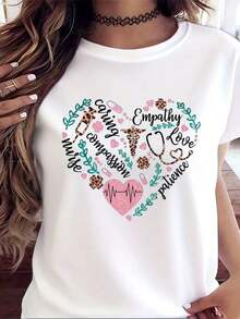 Nurse T-Shirt With Heart Design And Messages Of Empathy, Love, Compassion, Care, And Patience - Graphic Tee For Women Nurses, Healthcare Workers, Gifts For Valentine's Day, Mother's Day, Nurse Appreciation Gifts - 白色 - 查看 6
