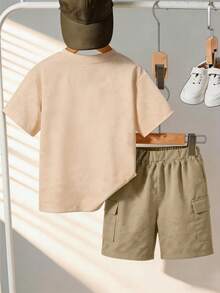 1 Set Geometric Wolf Head Print Short Sleeve T-Shirt And Shorts Outfit, Suitable For Teenage Boys, Perfect Summer Gift For School And Outdoor Wear, Spring/Summer - Multicolor - View 2