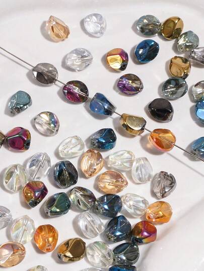 beadia 30pcs/Pack Vibrant Colored Irregular Beads -7x8mm Unique Irregular Cutting Surface Elliptical Glass Beads For DIY Jewelry Making,Handmade Necklace, Bracelet & Earring Decorations,Randomly Mixed Colors,Perfect Holiday Gifts