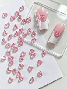 50件裝粉色亮片愛心美甲裝飾，仙女閃亮美甲寶石，DIY美甲用品美甲裝飾配件美甲水鑽美甲飾品 - 粉色 - 查看 3