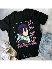 Camiseta casual negra de manga corta con cuello redondo de dibujos animados de niño y niña, camiseta de anime Yato Noragami, camiseta gráfica de manga Yukine, adecuada para el verano, mezcla de algodón, corte regular unisex, perfecta para fans de anime de todos los géneros. Y2k Camiseta Verano Camisa De - Negro - Ver 7