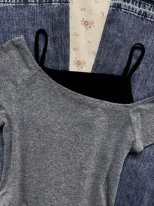 Camiseta de manga corta con estampado de gato negro asomándose en contraste de color, estilo casual y retro, adecuada para el verano - Multicolor 3 - Ver 7