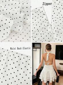 Vestido elegante y romántico de cuello halter, cintura ajustada, vestido corto con volantes plisados en albaricoque y blanco, nuevo vestido de primavera/verano, vestido para cita de San Valentín, vestido casual de vacaciones, vestido románt - Blanco - Ver 6