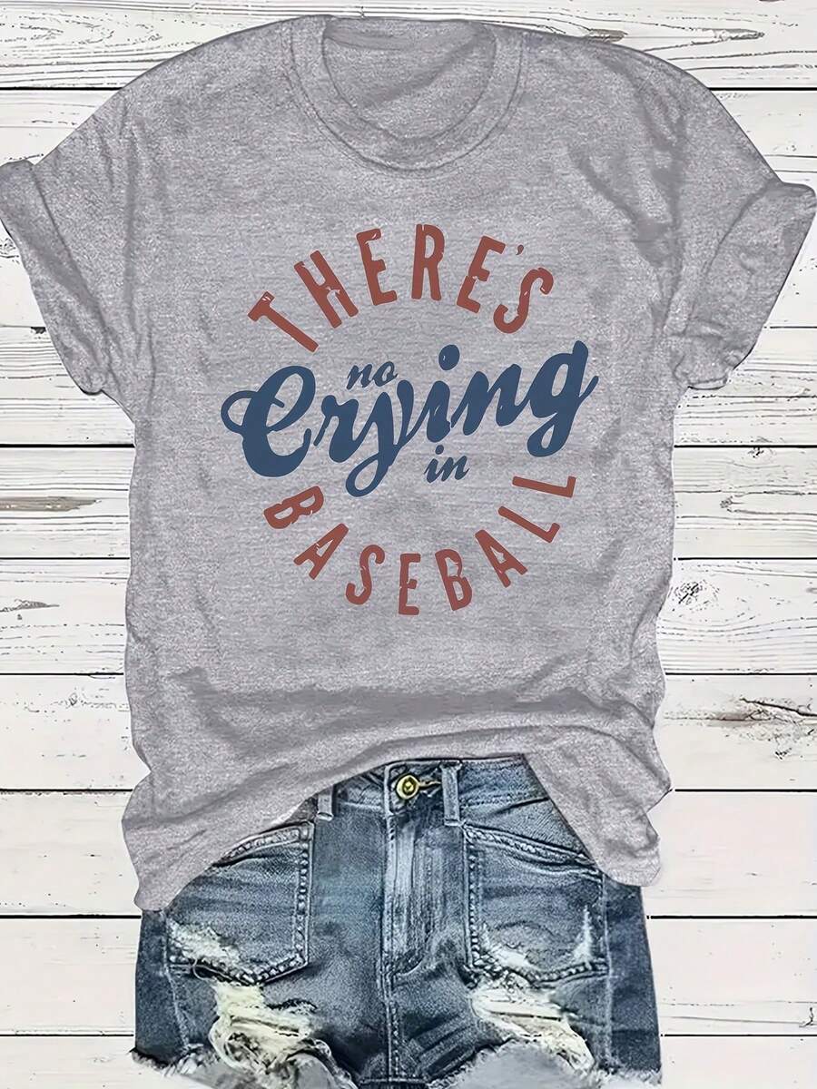 Women's Plus Size Graphic T-Shirt With The Phrase "No Regrets In Baseball" - Casual Crew Neck, Short Sleeve, Soft Fabric, Perfect For Autumn And Winter, Baseball Fan Clothing | Funny Letter T-Shirt | Soft Fabric T-Shirt - 灰色 - 查看 1