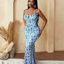 BamGlam Women Floral Print Bodycon Sexy Fashion Elegant Party Vacation Festival Summer Dress - Burdeos - Ver 7