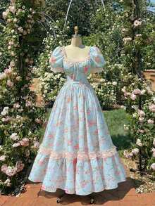 MOD Vestido largo de encaje blanco con volantes estilo victoriano vintage, vestido de fiesta, vestido de graduación, con exquisita mano de obra - Celeste - Ver 7