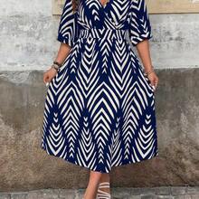 Summer Elegant Floral Print Short Sleeve Dress - Azul - Ver 11